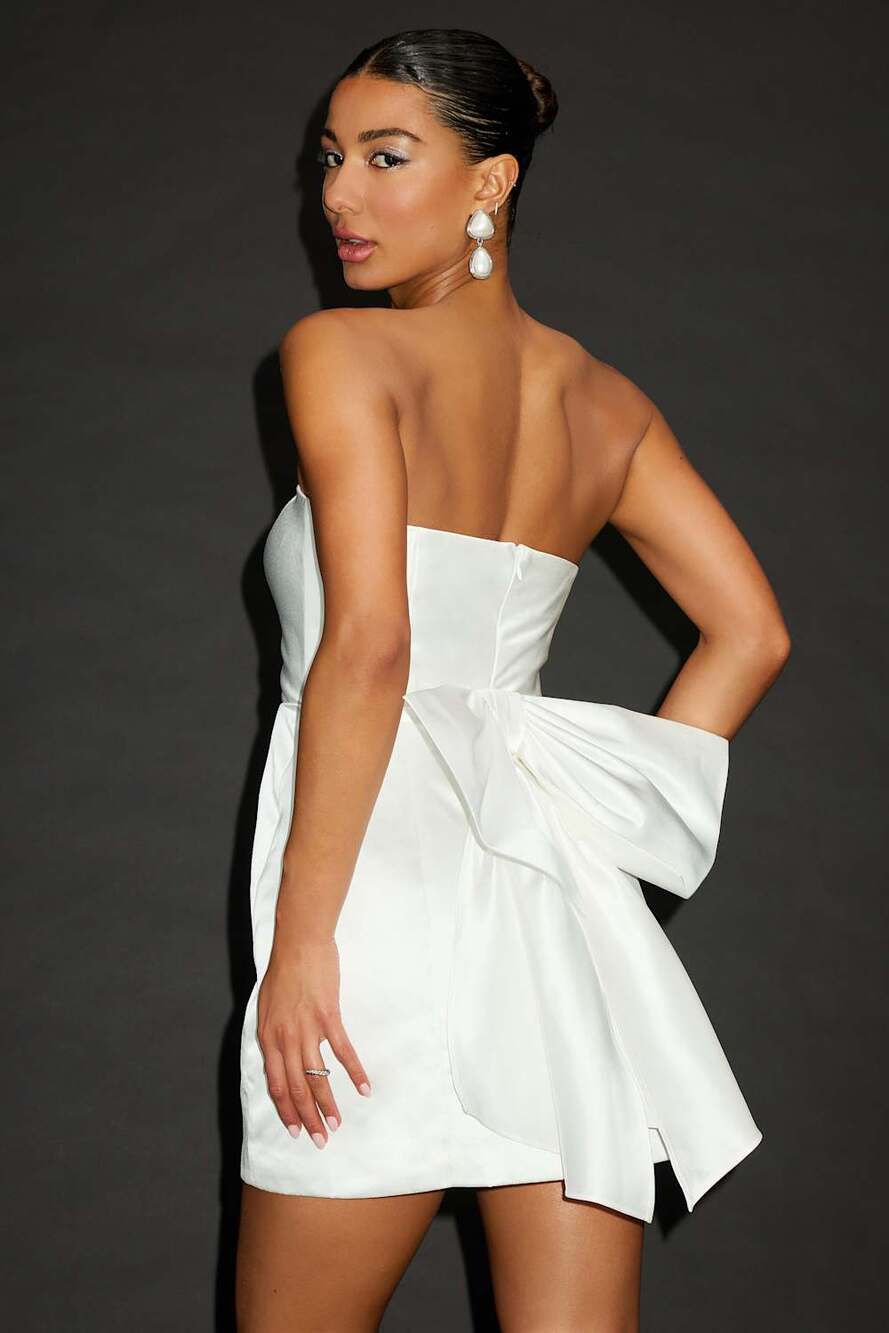Lulus Soiree Hour Dress Womens XXL White Satin Strapless Bow Mini Party Bridal